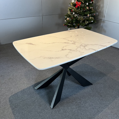 Bàn ăn mặt đá cẩm thạch chân sắt sơn đen  1m2 - 1m4 - 1m6 - 1m8 kết hợp ghế Sheraton trám 4 ghế 6 ghế 8 ghế