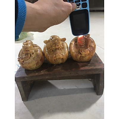 Bộ tam đa phúc lộc thọ mini bằng gỗ huyết long kt 8×8×8cm