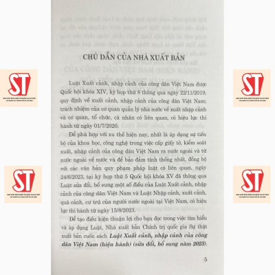 Sách - Luật Xuất Cảnh, Nhập Cảnh Của Công Dân Việt Nam (Hiện Hành) ( Sửa Đổi, Bổ Sung Năm 2023) - NXB Chính Trị Quốc Gia