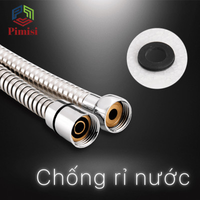 Dây vòi hoa sen tắm nóng lạnh Pimisi bằng inox 304 với đầu dây đồng thau không gỉ phù hợp với mọi sen tắm trong nhà vệ sinh dài 150cm chống xoắn - mạ xi sáng bóng - ống mềm cấp nước và dùng được cho cả vòi xịt nhà vệ sinh phòng tắm | Hàng chính hãng