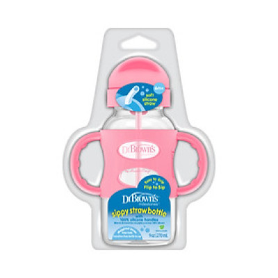 [ WB91011 ] Bình sữa chuyển tiếp, có ống hút silicone và hai tay cầm, cổ rộng, nhựa PP, 270ml