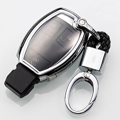 Ốp, bọc chìa khóa silicon màu tráng gương bảo vệ chìa khóa cho xe Mercedes kèm móc đeo INOX - 2 Nút