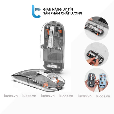 Chuột Không Dây bluetooth 5.1 hiệu WiWU Crystal WM105 - Sạc USB C, Chuột không dây cho MacBook/Laptop, cho iPhone, cho iPad, Nhẹ, Kết Nối 2.4G,, Không Độ Trễ, silend mode (im lặng), thiết kế trong suốt lợ cơ - Hàng nhập khẩu