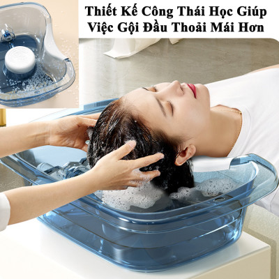 Chậu Gội Đầu Tại Giường KUNBE Dành Cho Người Bệnh, Người Già, Bà Bầu Và Trẻ Em, Bản Nâng Cấp Có Đệm Lót TPE Đầu Và Gáy, Ống Thoát Nước Đầu Cao Su Chống Rò Nước