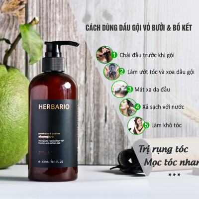 Bộ dầu gội dầu xả tinh dầu vỏ bưởi & bồ kết Herbario 300ml giảm rụng tóc kích thích mọc tóc, giảm gãy rụng cho tóc suôn mượt đen bóng thuần chay