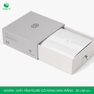 MGP03 - 30x50 cm - 100 tấm giấy Pelure trắng gói hàng, giấy chống ẩm 2 mặt mịn, giấy bọc hàng thời trang