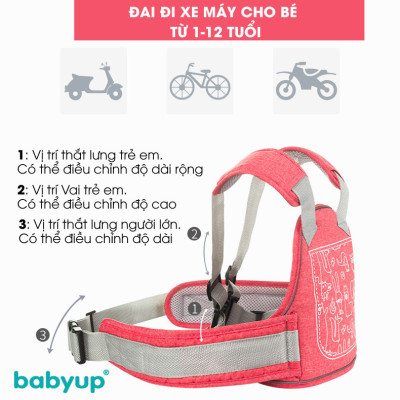 Đai đi xe máy cho bé Babyup, phản quang, thoáng khí sử dụng khóa 2 cấp bền chắc, chống bụi bẩn