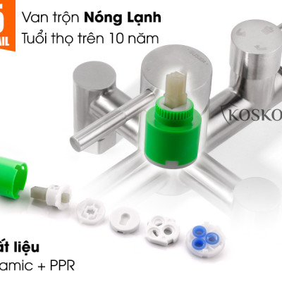 Sen cây tắm đứng nóng lạnh inox 304 KOSKO (BH 24 THÁNG), sen tắm nóng lạnh tròn T