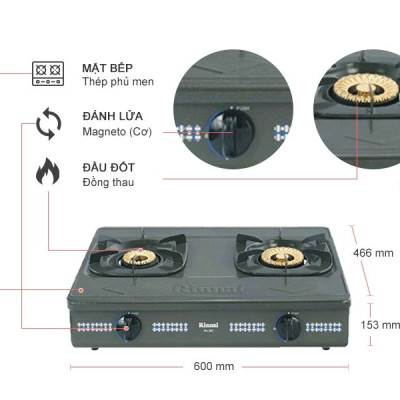 Bếp Gas Dương Đôi Rinnai RV-367(G)N Tặng kèm 1 bộ van và dây gas- Hãng chính hãng