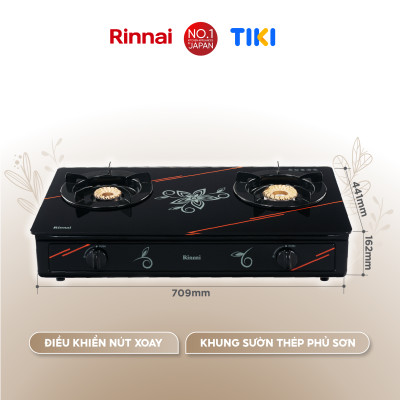 Bếp gas dương Rinnai RV-3715GL(FM) mặt bếp kính và kiềng bếp men - Hàng chính hãng.