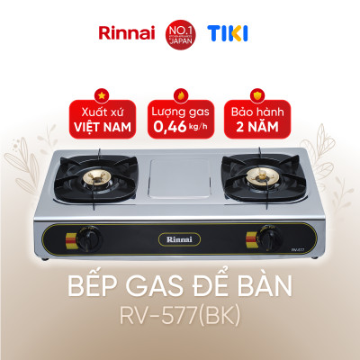 Bếp gas dương Rinnai RV-577(BK) mặt bếp inox và kiềng bếp men - Hàng chính hãng.