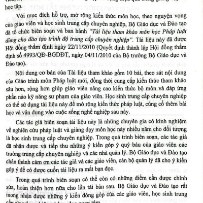Tài liệu thảm khảo môn pháp luật dùng cho đào tạo trình độ trung cấp chuyên nghiệp