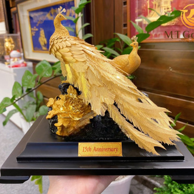 Tượng Đôi Chim Công Dát Vàng 24K (M02) MT Gold Art- Hàng chính hãng, trang trí nhà cửa, quà tặng dành cho sếp, đối tác, khách hàng.