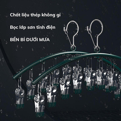 Móc Treo Đồ Lót Khăn Tất 10 Kẹp Inox, Móc Kẹp Phơi Quần Ao Đa Năng Tiết Kiệm Diện Tích, Chất Liệu Không Gỉ