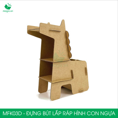 MFK03D - Đựng bút lắp ráp hình con ngựa, đồ đựng bút hình thú bằng giấy carton siêu cứng