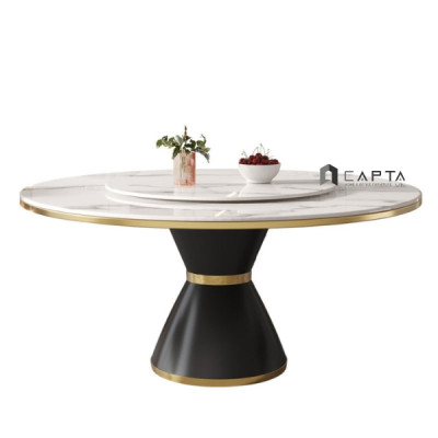 Bàn ăn 2 mặt đá tròn xoay TN Jupiter 3A-135E Nội thất Capta Bàn nhà hàng phòng ăn cao cấp chân viền inox vàng nhập khẩu 