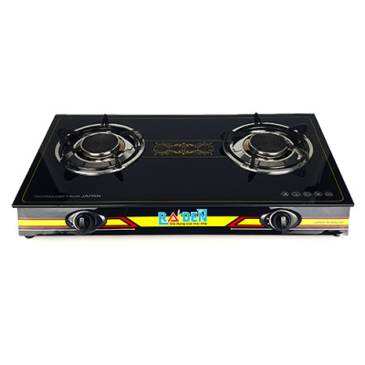 Bếp Ga Đôi Raiden Mặt Kiếng Cường Lực Đầu Đốt Hồng Ngoại Khung Inox Bền Bỉ-Kèm Van Ga + 1m4 Dây Ga+ 2 Cổ Dê-Hàng Chính Hãng