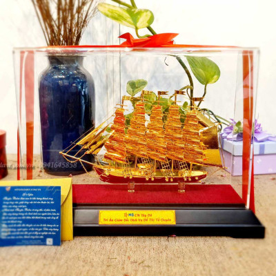 Mô hình thuyền buồm mạ vàng MT Gold Art(305 x 118x 225 mm) M06- Hàng chính hãng, quà tặng dành cho sếp, khách hàng, đối tác