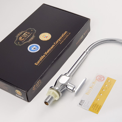 Vòi rửa chén lạnh cần lò xo Đồng mạ Chrome Eurolife EL-RC01 (Trắng bạc)