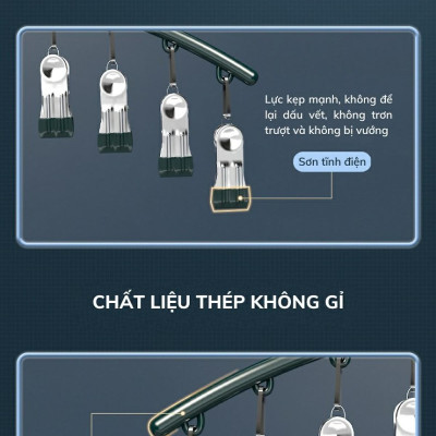 Móc Treo Đồ Lót Khăn Tất 10 Kẹp Inox, Móc Kẹp Phơi Quần Ao Đa Năng Tiết Kiệm Diện Tích, Chất Liệu Không Gỉ