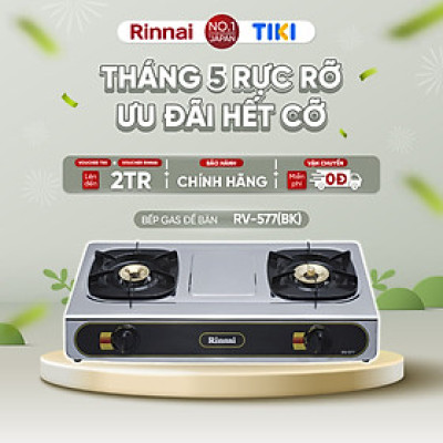 Bếp gas dương Rinnai RV-577(BK) mặt bếp inox và kiềng bếp men - Hàng chính hãng.