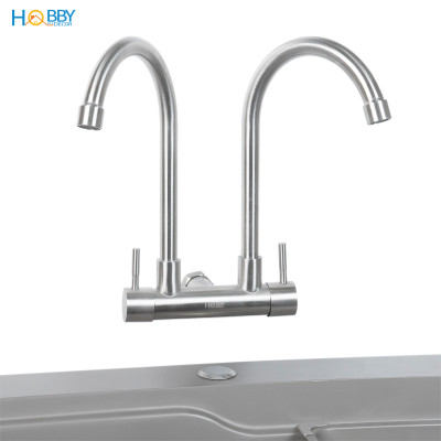 Vòi rửa chén gắn tường 2 đầu xả inox 304 Hobby home decor G2D