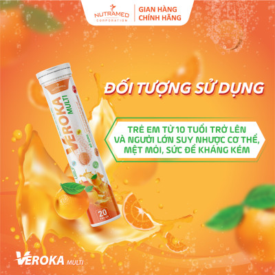 Viên sủi Veroka Multi cung cấp 12 vitamin hỗ trợ bổ sung năng lượng tăng cường sức đề kháng (20 viên) - Nutramed