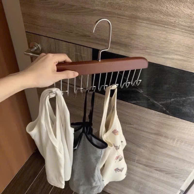 Móc treo áo 2 dây bra đa năng tiện lợi, giá treo 8 mắc bằng gỗ treo áo lót cà vạt thắt lưng túi xách