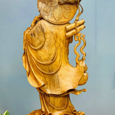 Tượng đạt ma sư tổ khất thực bằng gỗ ngọc am thơm phức kt cao 92cm