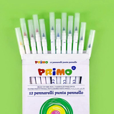 Hộp 12 Bút Lông Màu Rửa Được Brush Tip Fibre Pens 4.0 mm - Primo 618BT12