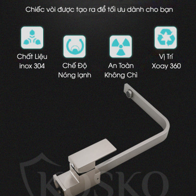 Vòi nước rửa chén KOSKO inox 304, vòi rửa chén bát thân dẹt phù hợp với nhiều loại bồn rửa chén và chậu rửa bát chén khác nhau