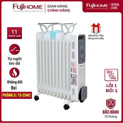 Máy sưởi dầu không khô da Nhật Bản nhập khẩu FUJIHOME OH8411 11 thanh , máy sưởi ấm điện không đốt oxi, tự động ngắt mini - Hàng chính hãng
