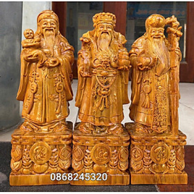 Bộ tượng phật tam đa phúc lộc bằng gỗ huyết long mọng đầu kt 30×11×9cm 