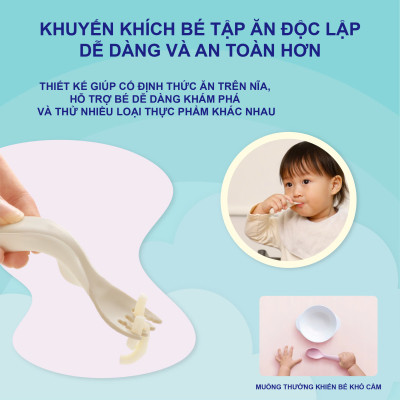 Bộ muỗng nĩa cong RICHELL TLI cho bé tự xúc có hộp đựng  | Baby