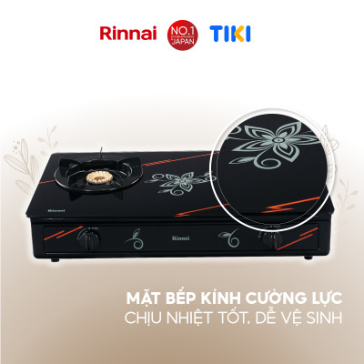 Bếp gas dương Rinnai RV-3715GL(FM) mặt bếp kính và kiềng bếp men - Hàng chính hãng.
