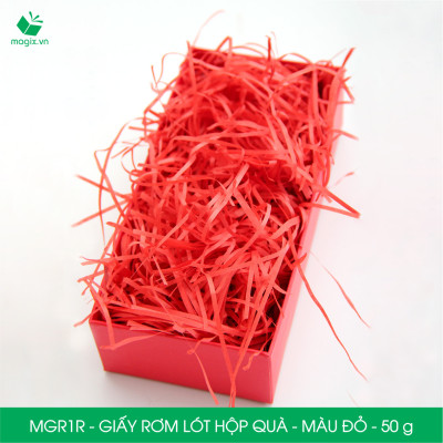 MGR1R - 50g  Giấy rơm lót hộp quà màu đỏ - Giấy sợi rơm trang trí - Giấy vụn chống sốc