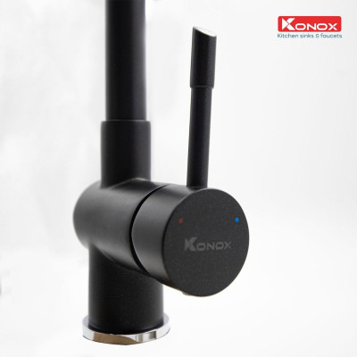 Vòi rửa bát nóng lạnh xoay 360 độ KONOX Felix Black, bề mặt xử lý mạ PVD Granite, lõi hợp kim đồng 61% tiêu chuẩn Châu Âu CW617N