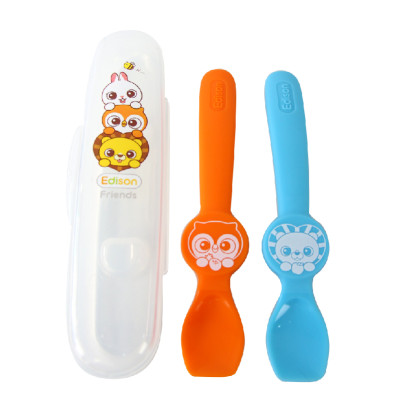 Set 2 thìa ăn dặm Edison Silicon hình Cú, Sư tử cho bé từ 4 tháng chính hãng - Hàn Quốc
