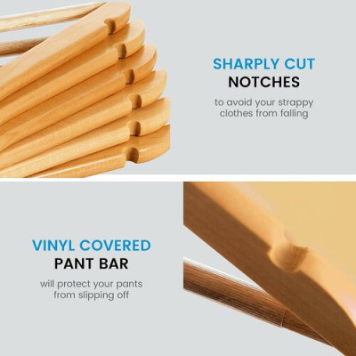 Combo CHỤC móc gỗ treo quần áo có thanh ngang màu vàng nhạt