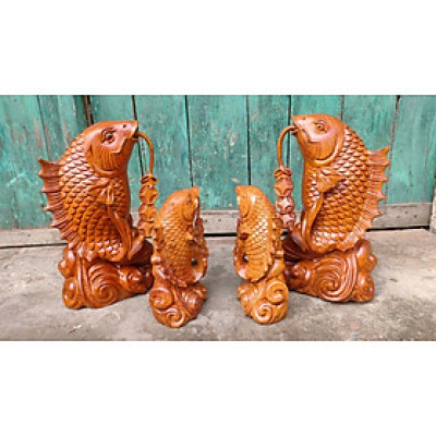 Cặp cá chép song ngư bằng gỗ hương đá kt 30×18×11cm
