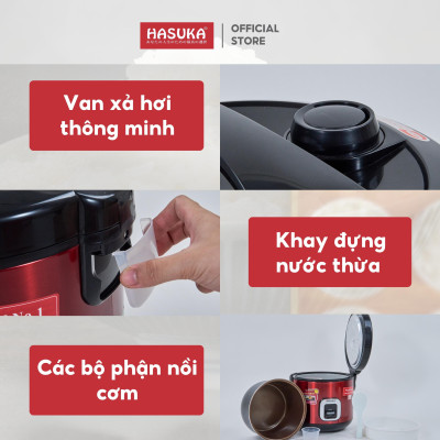 Nồi cơm điện HASUKA HSK-863 dung tích 3.2L, công suất 1200W- Thiết kế dễ sử dụng, lòng niêu chống dính Ceramic - Hàng chính hãng