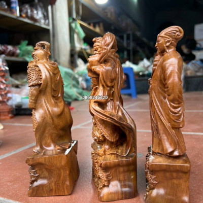 COMBO 3 TƯỢNG ,KHỔNG MINH ,QUAN CÔNG ,TRIỆU TỬ LONG BẰNG GỖ BÁCH XANH THƠM PHỨC KT CAO 30×9×6CM