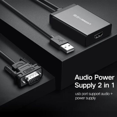 Ugreen UG40213MM106TK 50CM màu Đen Bộ chuyển VGA sang HDMI có trợ nguồn - HÀNG CHÍNH HÃNG