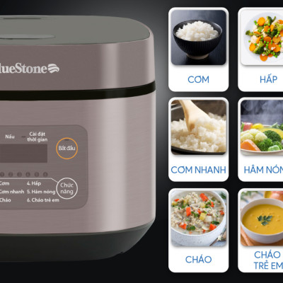 Nồi Cơm Điện Tử BlueStone RCB-5946 - Dung Tích 1,5 lít - Công suất 860W - Lòng nồi phủ chống dính cao cấp an toàn sức khỏe - 6 chế độ cài đặt sẵn - Bảo hành 2 năm - Hàng chính hãng