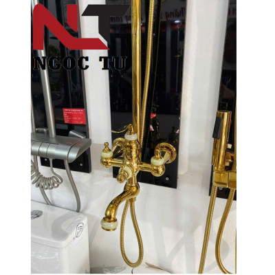Sen cây mạ vàng tắm đứng chính hãng GROVES nhập khẩu nóng lạnh đính đá ngọc GS 8766