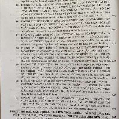 Các Thông Tư Liên Tịch của Toà Án Nhân Dân Tối Cao - Viện Kiểm Sát Nhân Dân Tối Cao- Bộ Tư Pháp - Bộ Công An - Bộ Quốc Phòng Về Hình Sự, Dân Sự, Hành Chính, Kinh Tế, Thương Mại, Lao Động  từ năm 2016-2023