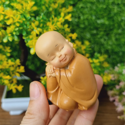 Bộ 03 chú tiểu áo nâu - mẫu ngồi an nhiên size mini 7cm