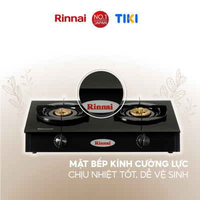 Bếp gas dương Rinnai RV-7Double Glass(B) mặt bếp kính và kiềng bếp men - Hàng chính hãng.