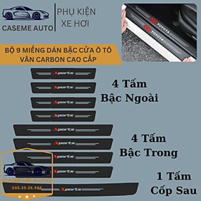 [SPORTS] Bộ 9 Miếng Dán Vân Carbon Chống Trầy Xước Bậc Cửa Ô Tô Dành Logo SPORTS - Hàng Chính Hãng