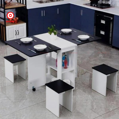 BỘ BÀN ĂN GẤP GỌN THÔNG MINH OHAHA 4 GHẾ CÓ BÁNH XE 360 ĐỘ - BA001
